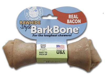 Pet Qwerks Nylon Rawhide BarkBone - Durable Dog Toys for Moderate & Aggressive Chewers - Infused Bacon Flavor - 6"