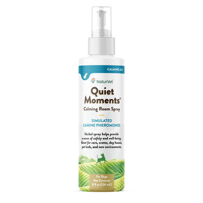 NaturVet Quiet Moments Herbal Calming Room Spray Dog Supplement - Ideal for Cars, Dog Crates, New Environments - Helps Reduce Pet Stress, Storm Anxiety, Motion Sickness - 8 Oz.