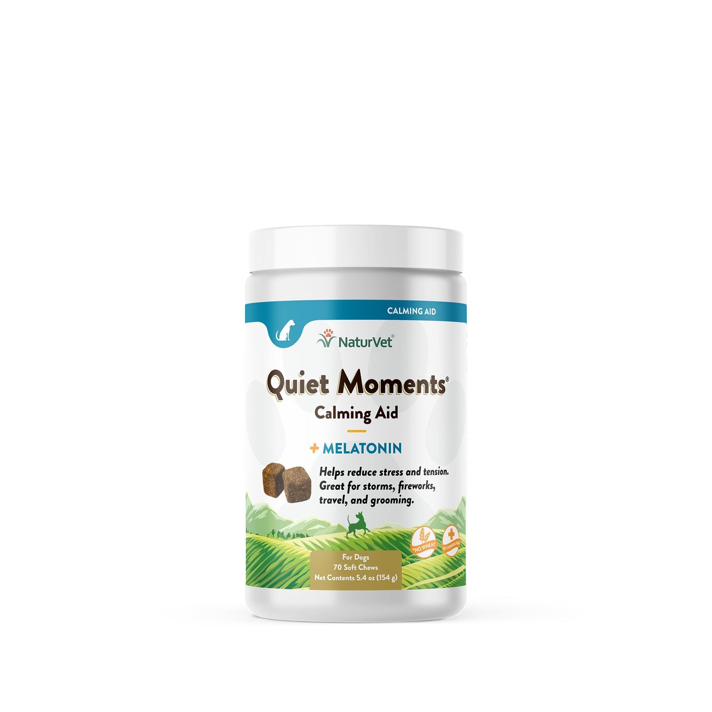 NaturVet Quiet Moments Calming Aid Dog Supplement - Helps Promote Relaxation, Reduce Stress, Storm Anxiety, Fireworks, Motion Sickness for Dogs - Tasty Pet Soft Chews with Melatonin - 70 Ct.