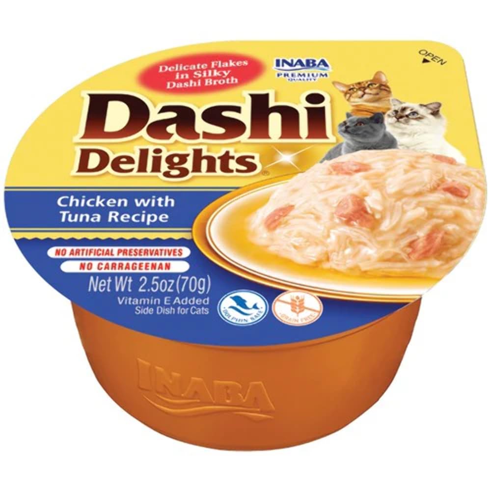 INABA Dashi Delights for Cats, Shredded Chicken with Bonito Flake Broth, 2.5 Ounce Cup, Chicken with Tuna Recipe