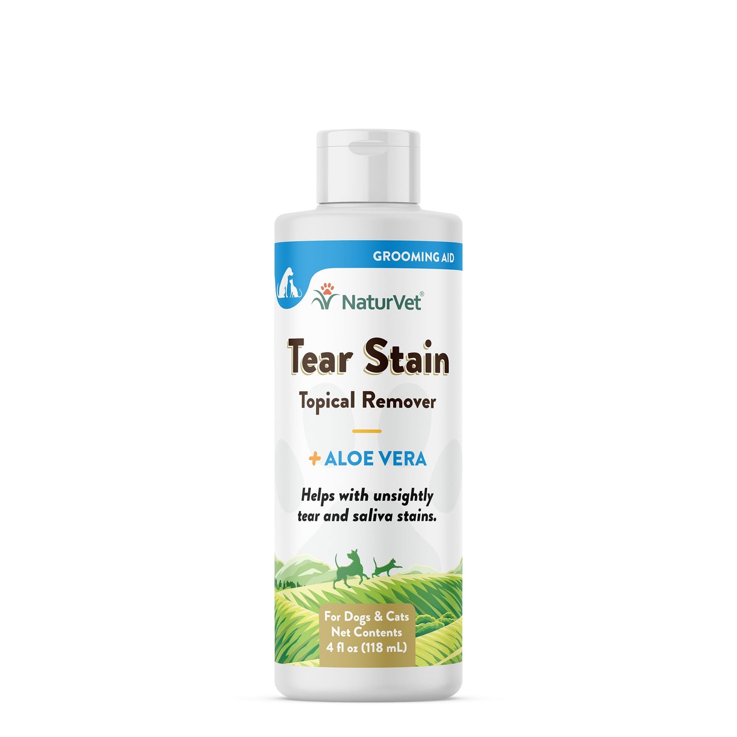 NaturVet - Tear Stain Topical Remover Plus Aloe - 4 oz | Eliminates Unsightly Tear & Saliva Stains | Gentle, Water-Based Formula | for Dogs & Cats