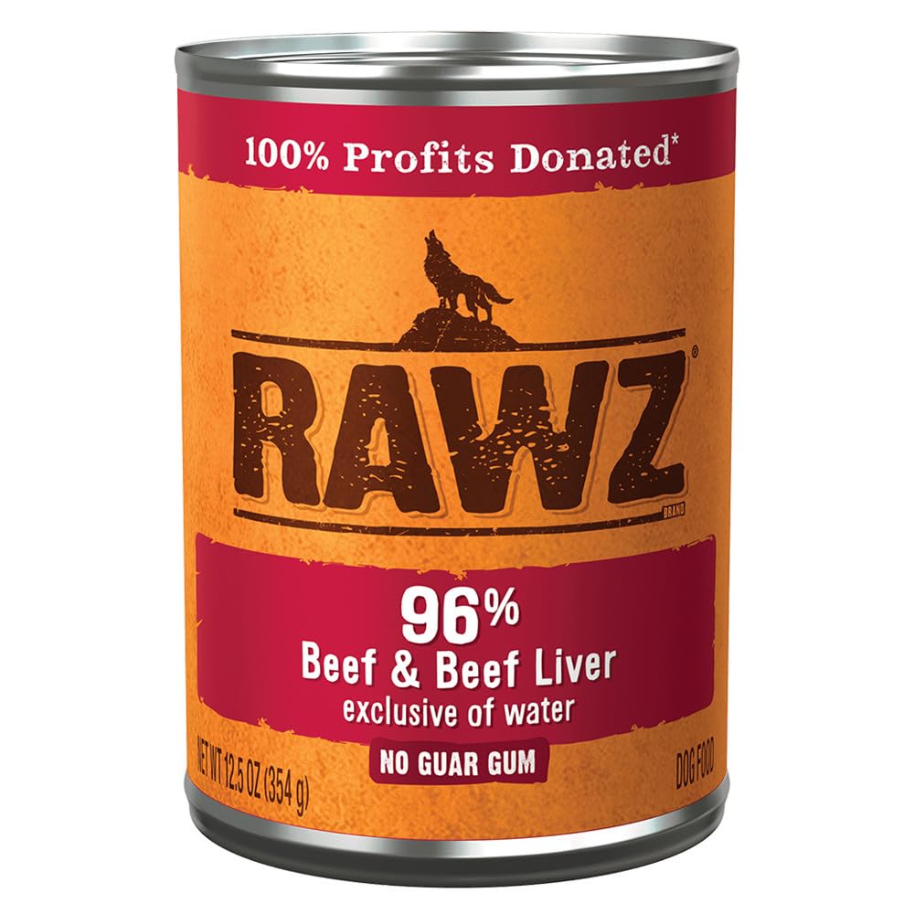 Rawz Natural Pet Food, 96% Beef & Beef Liver Canned Dog Food, 12.5 Ounce