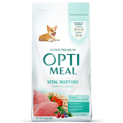 OPtimeal Natural Dog Food for Puppies - Proudly Ukrainian - Delicious Dry Puppy Food Recipe, Puppy Dog Food for Healthy Growth and Development (3.3 lbs, Turkey & Oatmeal)