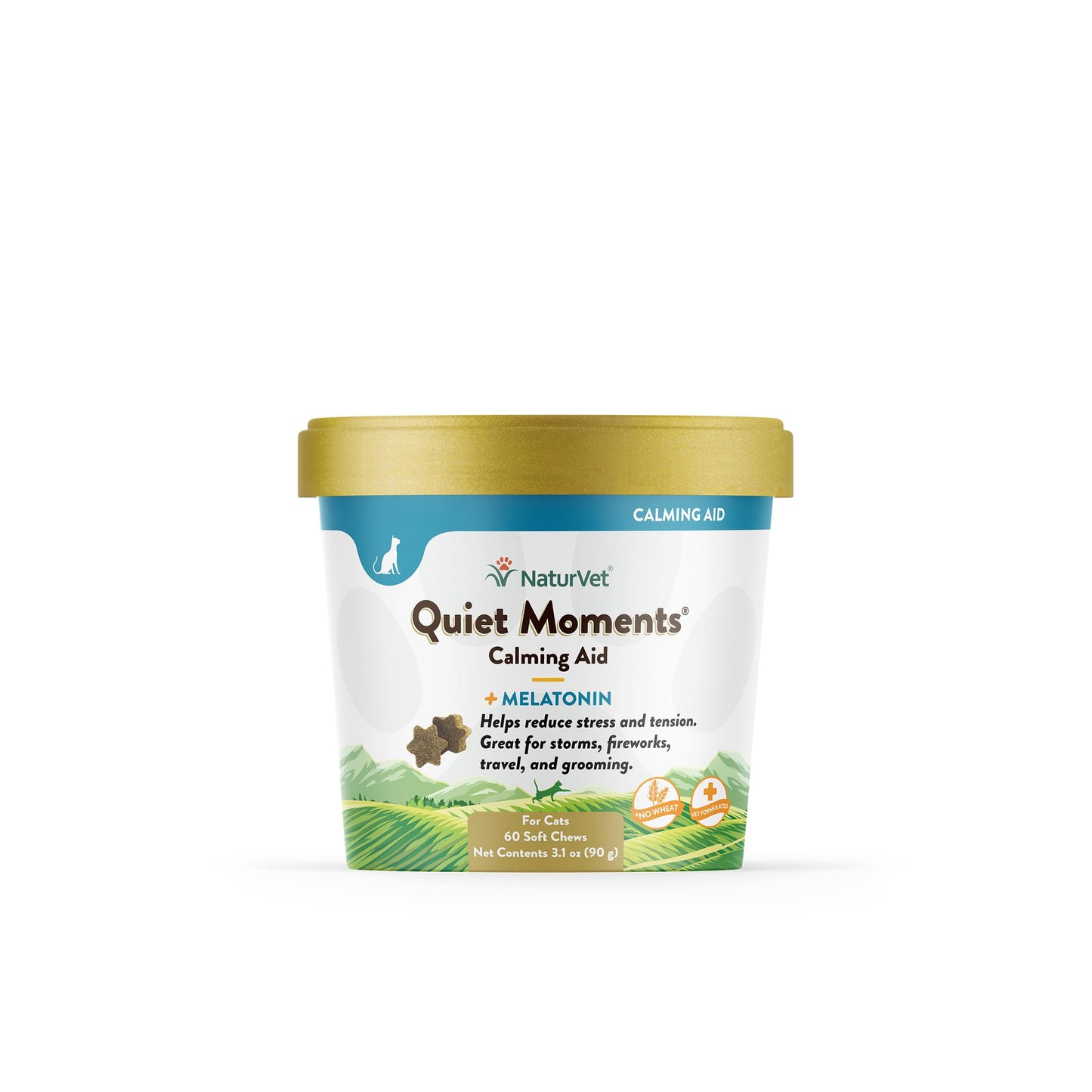 NaturVet -Quiet Moments Calming Aid for Cats Plus Melatonin - 60 Soft Chews - Helps Reduce Stress & Promote Relaxation - Great for Storms, Fireworks, Travel & Grooming