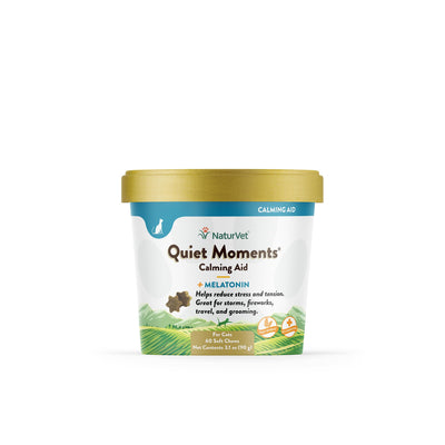 NaturVet -Quiet Moments Calming Aid for Cats Plus Melatonin - 60 Soft Chews - Helps Reduce Stress & Promote Relaxation - Great for Storms, Fireworks, Travel & Grooming