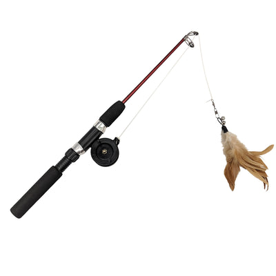 SPOT Fishing Rod 'N Reel Kitty Teaser - Cat Toy Fishing Pole Casts a Line Over 7 Feet with Working Reel Locks in Line When You Make Your Catch, Feather End Teases and Entices Cats to Pounce and Chase