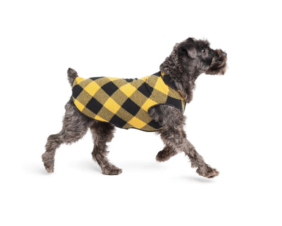 Gold Paw Stretch Fleece Dog Coat, Stretchy Pet Sweater, Machine Washable Pullover for Winter and Fall, Gold Buffalo Check, 10