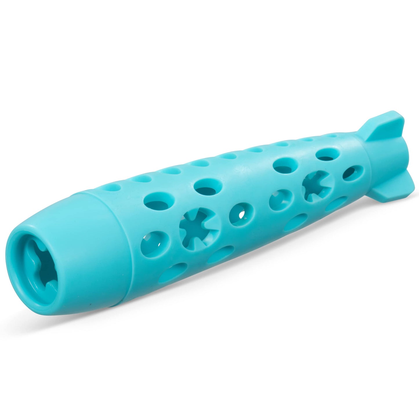 Messy Mutts Totally Pooched Stuff'n Chew Rocket Stick | Teal | 10" x 2.5" Fillable Dog Toy | Interactive Treat Holding TPR Toy for Dog