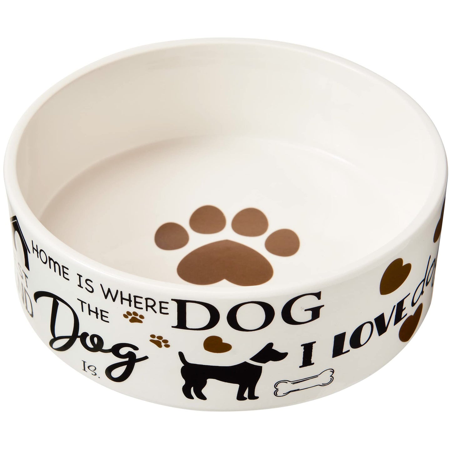 SPOT by Ethical Products - Heavy Ceramic High Gloss Dog Bowl Cat Bowl Durable Dog Food and Water Pet Dish - Dishwasher Safe - I Love Dogs Dog Dish 7"