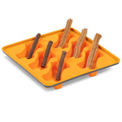 Messy Mutts Framed Silicone Popsicle Mold | 10â€ x 10â€ Tray | 6 Easy to Fill Treats Per Tray | 1.5 oz and 3 oz Fill Lines for Perfect Pour | DIY Dog Pupsicle Popsicle Mold | Dishwasher Safe | Orange