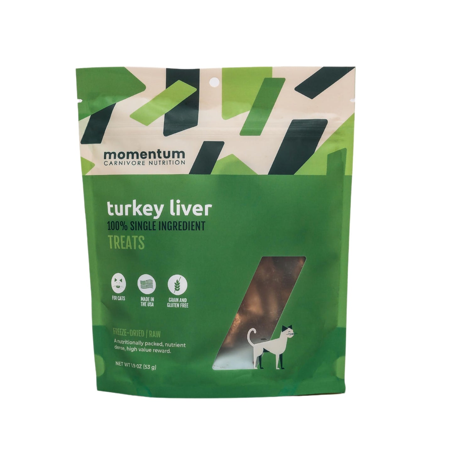 Momentum Carnivore Nutrition Freeze-Dried Turkey Liver - Single-Ingredient Raw Cat Treats - High-Protein, Grain-Free Snacks - 1.9 oz Bag