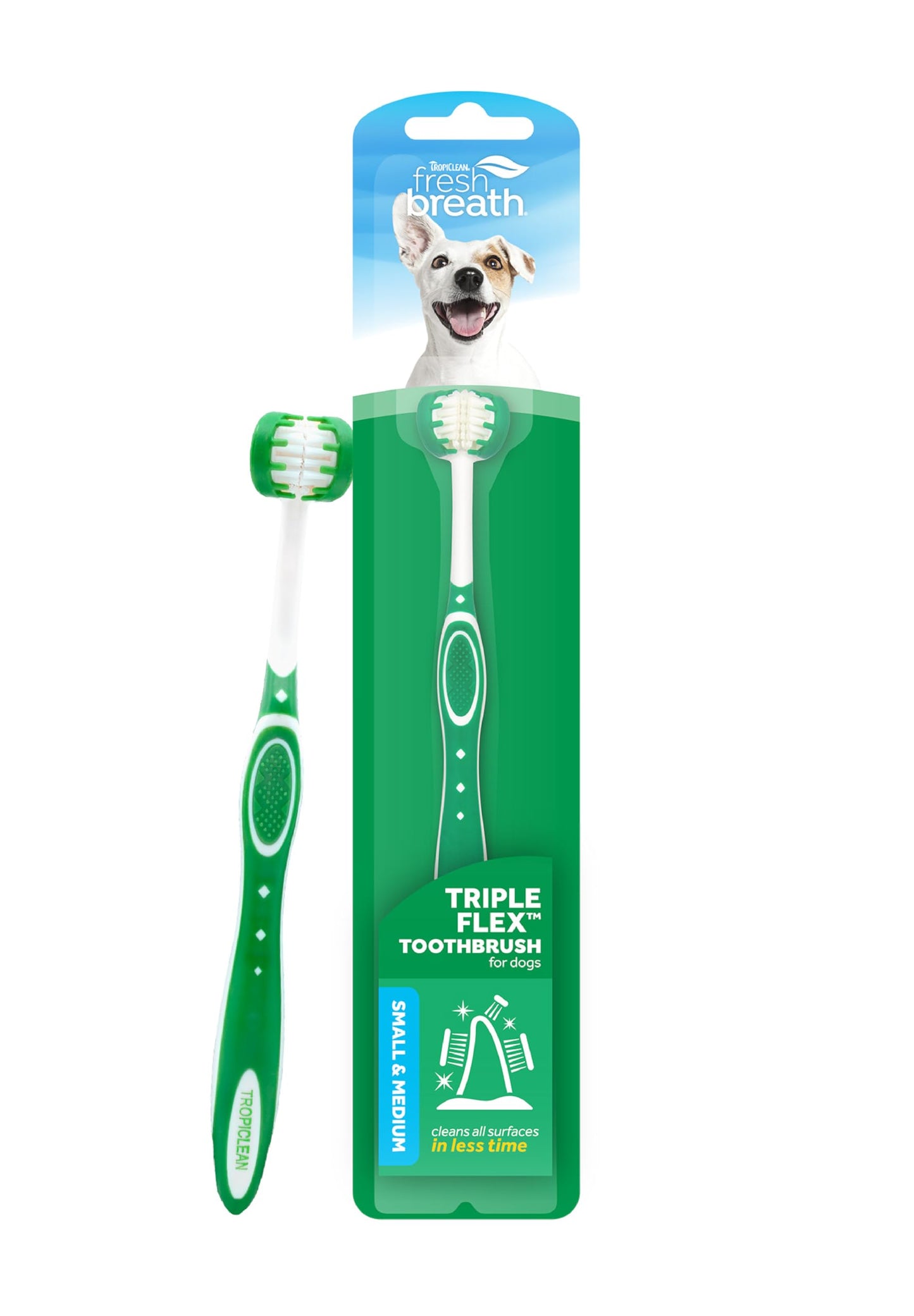 TropiClean Fresh Breath TripleFlex Toothbrush for Small & Medium Dogs | 360-Degree Dog Dental Cleaning | Dog Toothbrush for Small & Medium Breeds