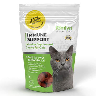 Tomlyn Immune Support Daily L-Lysine Supplement, Fish-Flavored Lysine Chews for Cats and Kittens, 30ct