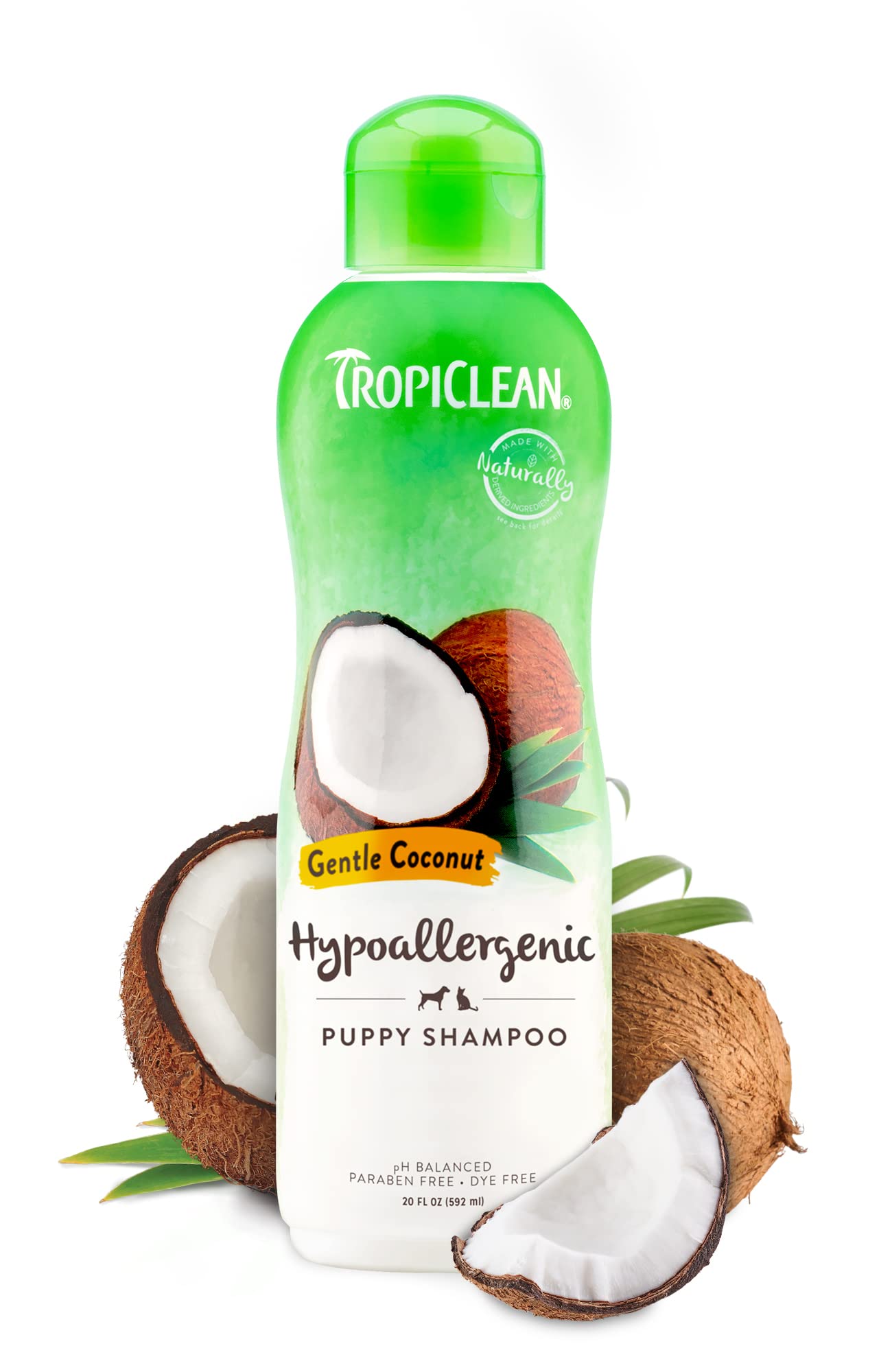 TropiClean Coconut Hypoallergenic Dog Shampoo | Gentle Puppy Shampoo for Sensitive Skin | Natural Pet Shampoo Derived from Natural Ingredients | Kitten Friendly | Made in the USA | 20 oz.