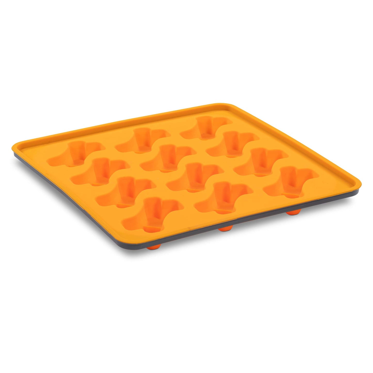 Messy Mutts Framed Silicone Treat and Topper Making Molds | 10" x 10" Tray | 12 Bone Shaped Cavities | Dishwasher, Freezer Safe | Perfect for DIY Dog Treats (Orange)