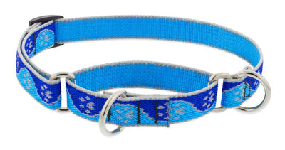 Lupine Reflective Small Martingale Dog Collar 3/4" Wide Blue Paws Adjusts from 10" to 14"