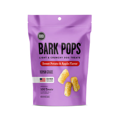 BIXBI Bark Pops, Sweet Potato and Apple (4 oz, 1 Pouch) - Crunchy Small Training Treats for Dogs - Wheat Free and Low Calorie Dog Treats, Flavorful Healthy and All Natural Dog Treats