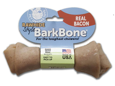 Pet Qwerks Nylon Rawhide BarkBone - Durable Dog Toys for Moderate & Aggressive Chewers - Infused Bacon Flavor - 9.75"