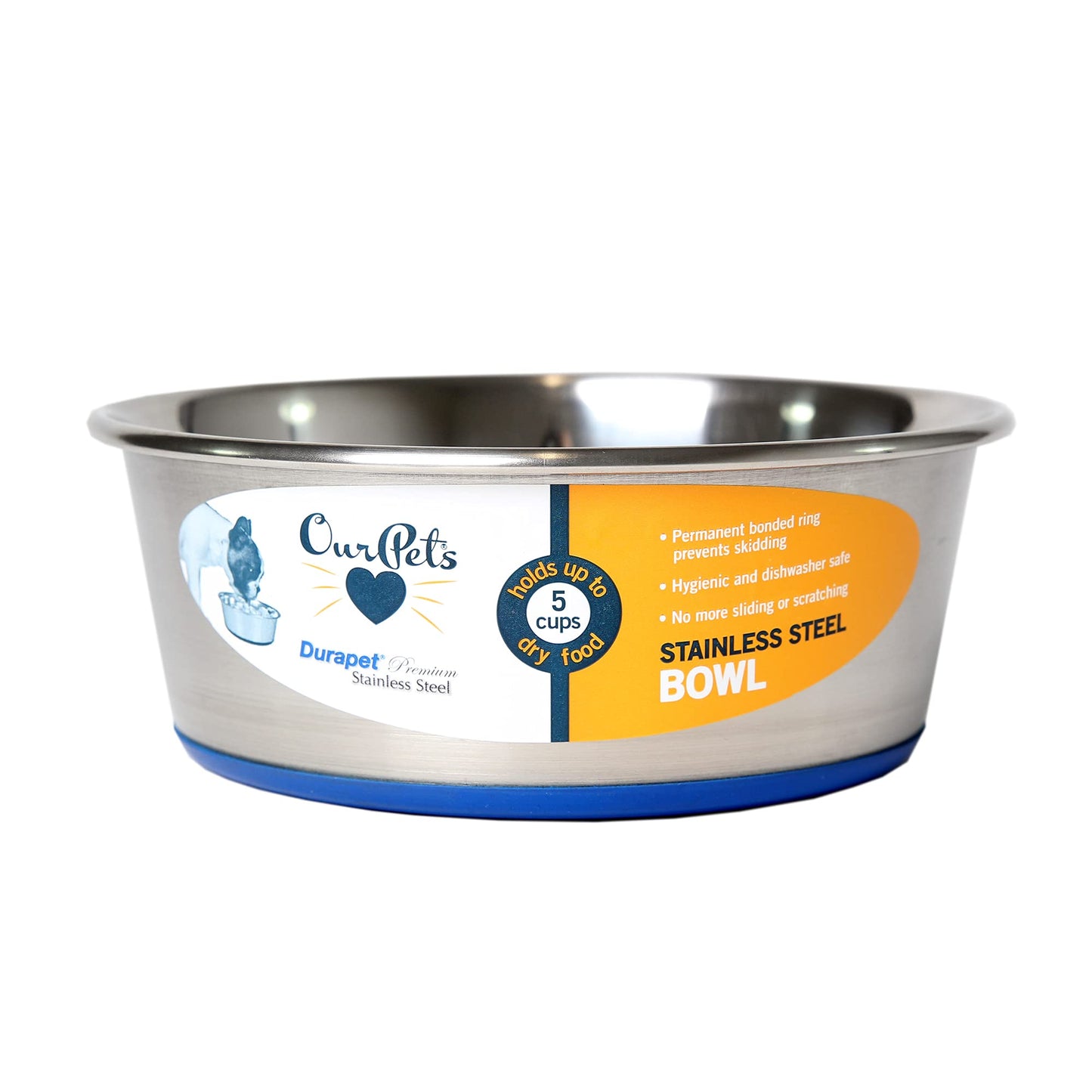 Our Pets Durapet Stainless Steel Bowl, 5 Cups, 6.9"X6.9"X2.5"