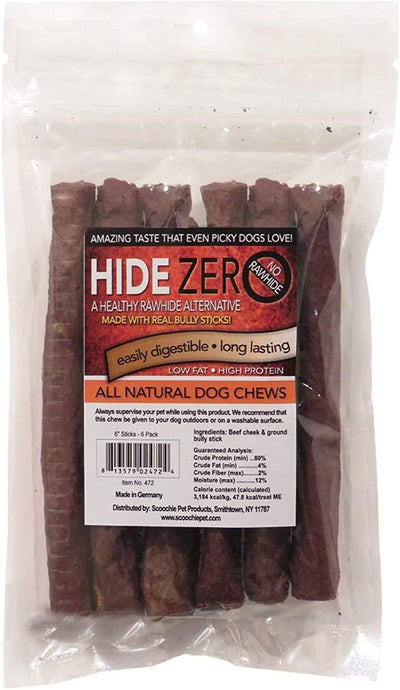 SCOOCHIE PET PRODUCTS Hide Zero Beef Sticks for Dogs Made with Real Bully | All Natural Beef & Bully Stick Combo Treats | No Rawhide Easily Digestible Dog Chews (10 Inch - 4 Pack)