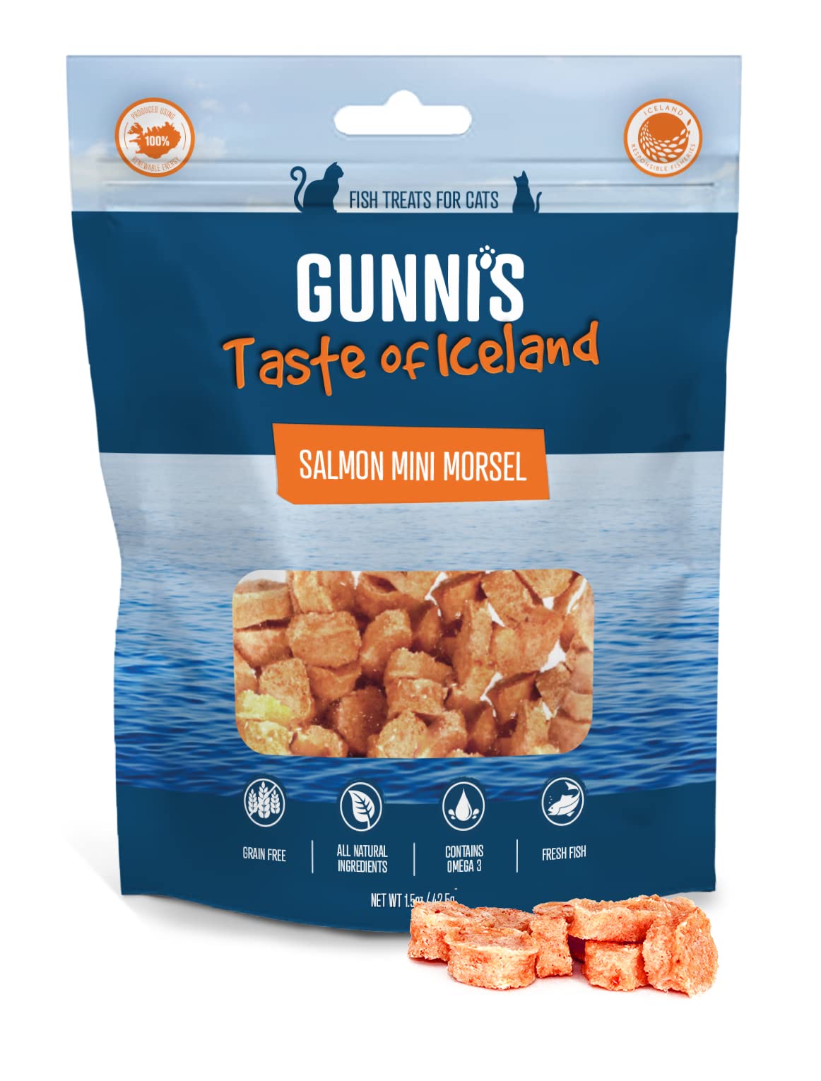 Gunnis Salmon Fish Mini Morsel Crunchy Cat Treats, 1.5 Ounce Bag