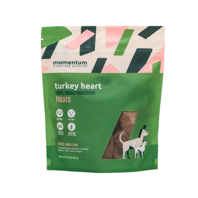 Momentum Carnivore Nutrition Freeze-Dried Turkey Heart - Single-Ingredient Raw Dog & Cat Treats - High-Protein, Grain-Free Snacks for Pets - 3 oz Bag