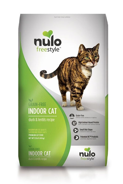 Nulo Indoor Grain Free Dry Cat Food With Bc30 Probiotic (Duck & Lentils Recipe, 12Lb Bag)