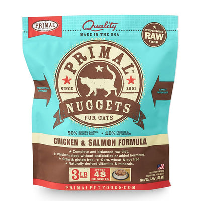 Primal Pet Food Raw Diet, Feline Chicken & Salmon Formula, 3-Pound Nuggets