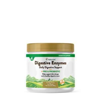 NaturVet - Digestive Enzymes for Dogs - Plus Probiotics & Prebiotics | Helps Support Diet Change & A Healthy Digestive Tract | for Dogs & Cats | 8 oz Powder