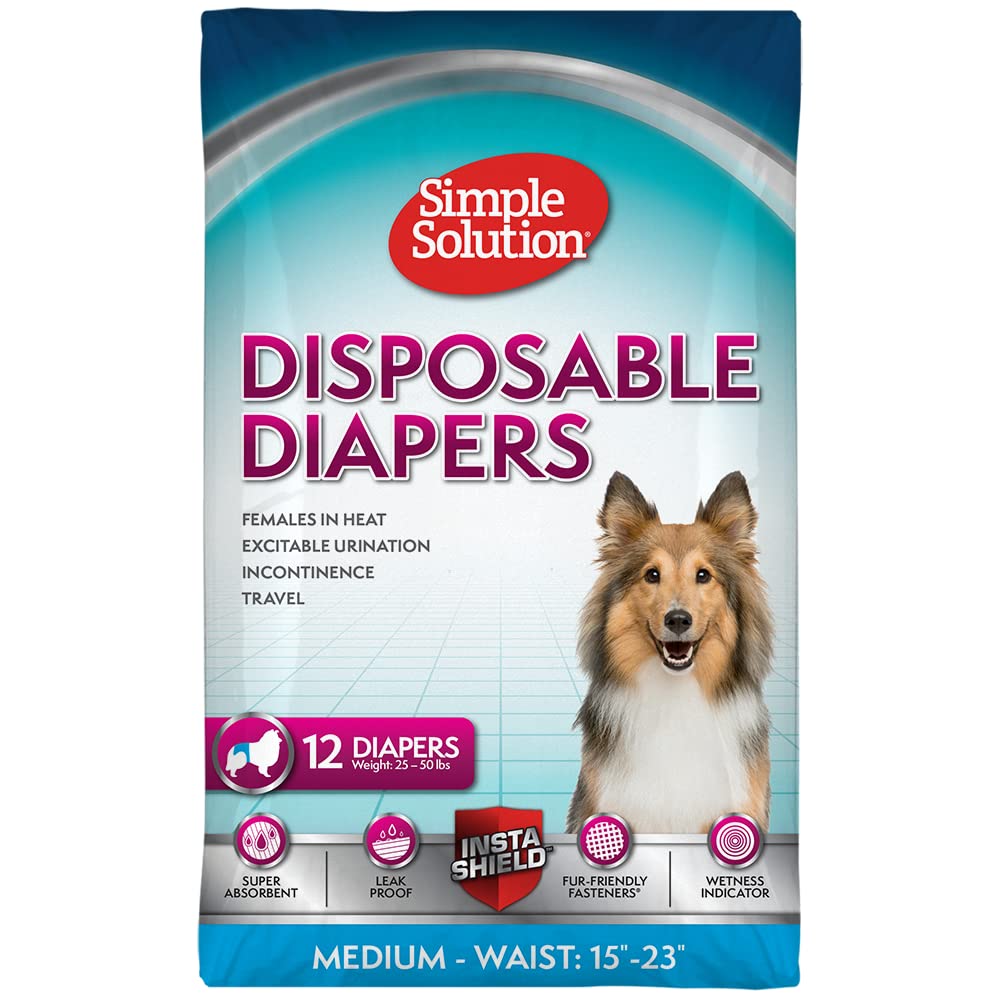 Simple Solution Disposable Dog Diapers for Female Dogs | Super Absorbent Leak-Proof Fit | Medium | 12 Count, White