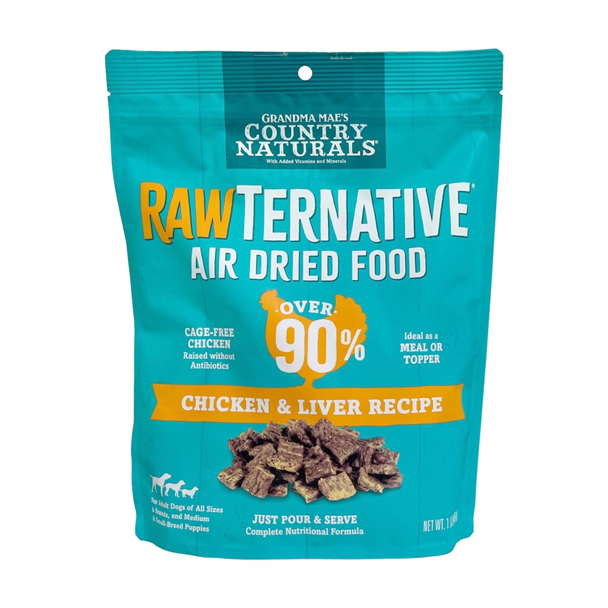 Grandma Mae's Country Naturals RawTernative Air Dried Dog Food. (1LB Chicken & Chicken Liver)