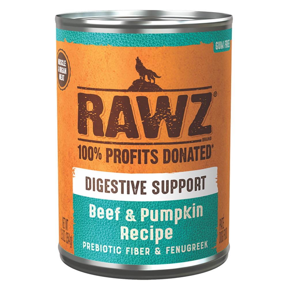 Rawz Natural Pet Food, Digestive Support Beef & Pumpkin Recipe Canned Dog Food, 12.5 Ounce