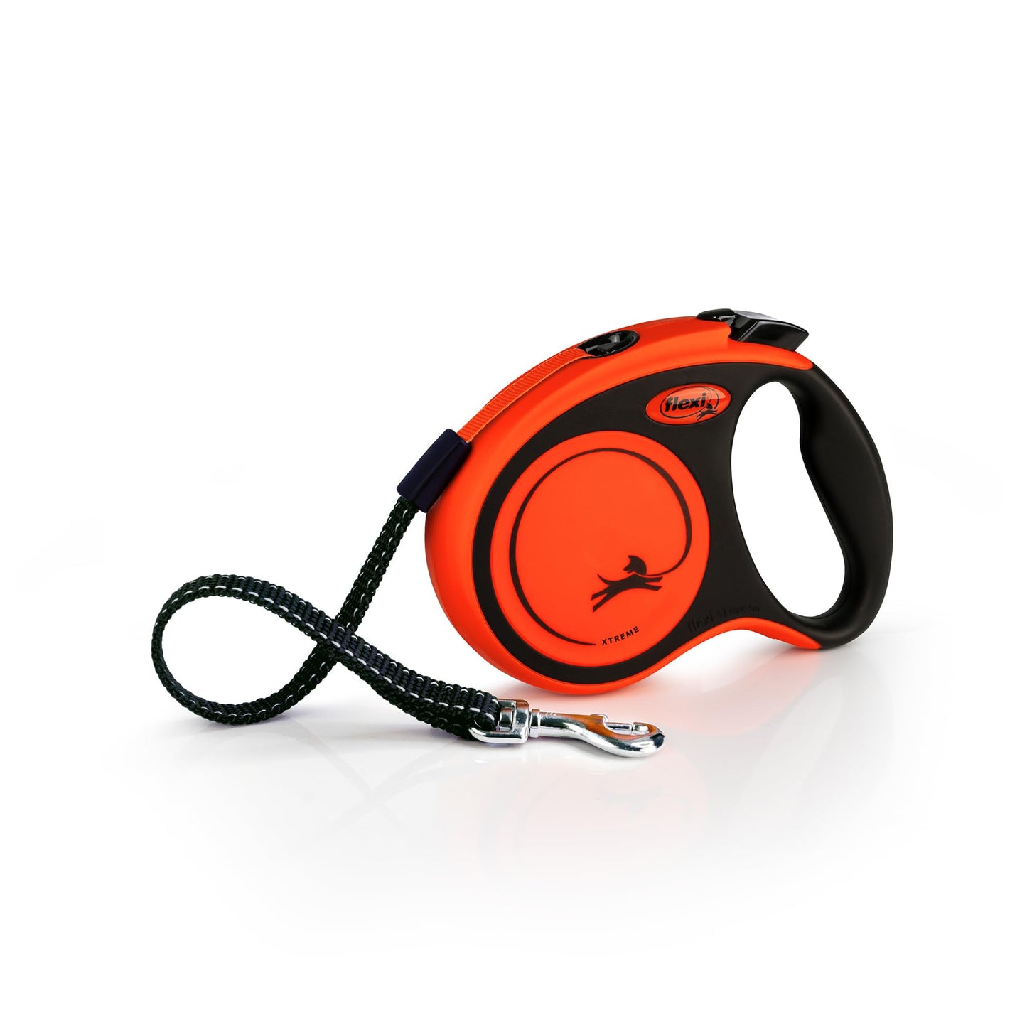 FLEXI New Classic Tape Retractable Dog Leash for Small Dogs Upto 44 lbs.- 16 ft.,Orange/Black | Tangle Free Pet Walking Leash with One-Handed Brake, Pause, Lock | German Quality Product