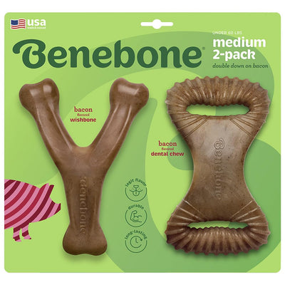 Benebone Medium 2-Pack w/ Wishbone & Dental Chew Bacon Flavor Dog Chew Toys