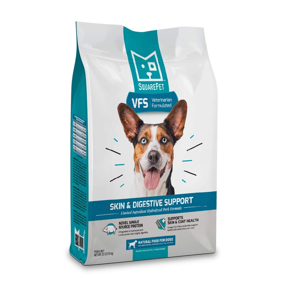 SquarePet Veterinarian Formulated Solutions Hydrolyzed Protein Skin and Digestive Support Dry Dog Food, Help with Hot Spots, Itchiness Pork Flavor 22lbs