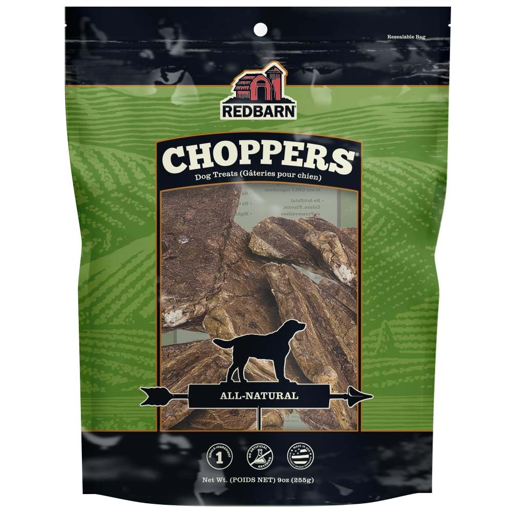 Redbarn Natural Choppers Beef Lung Chew Treats for Dogs - Premium Made in USA Rawhide-Free Single Ingredient High Protein Low Fat - 9 oz Bag