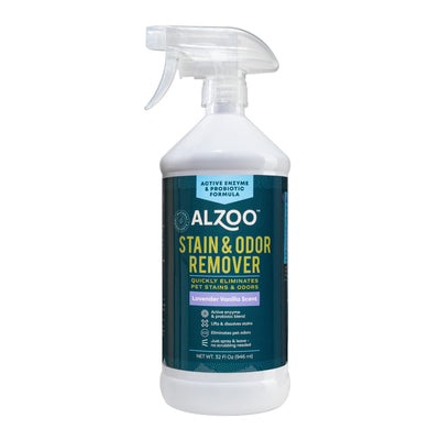 ALZOO Stain & Odor Remover, Quickly Lifts & Dissolves Pet Stains & Helps Eliminate Odors, 100% Plant-Based Active Ingredients, Lavender Vanilla Scent, 32 Fl. Oz Spray Bottle