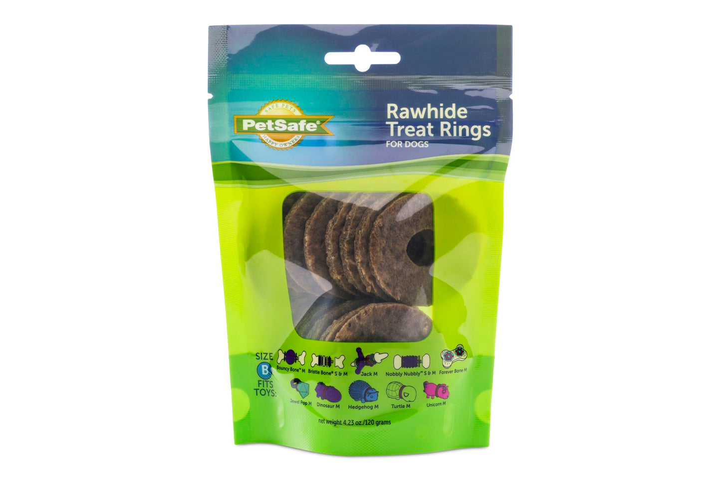 PetSafe Natural Rawhide Treat Ring Refills for Busy Buddy Dog Toys, Size B fits Small/Medium and Medium Toys, 16 Rings