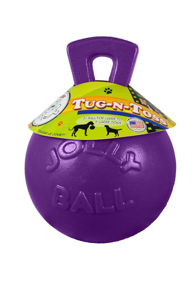 Jolly Pets Tug-n-Toss Heavy Duty Dog Toy Ball with Handle, 10 Inches/X-Large, Purple