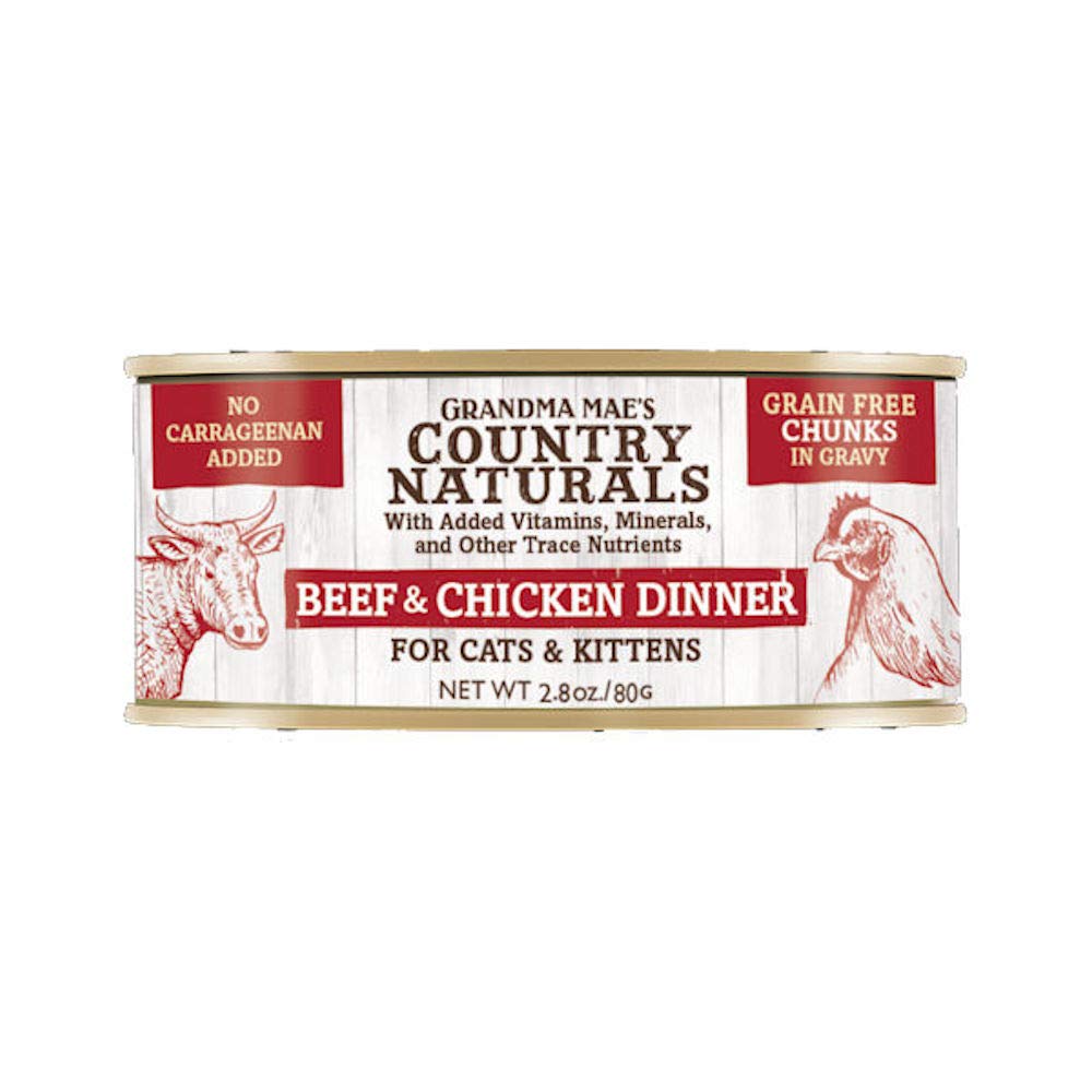 Country Naturals Grandma Mae's Beef & Chicken Chunks Dinner - Case of 24-2.8 Oz Cans Cat Food (856235007297)