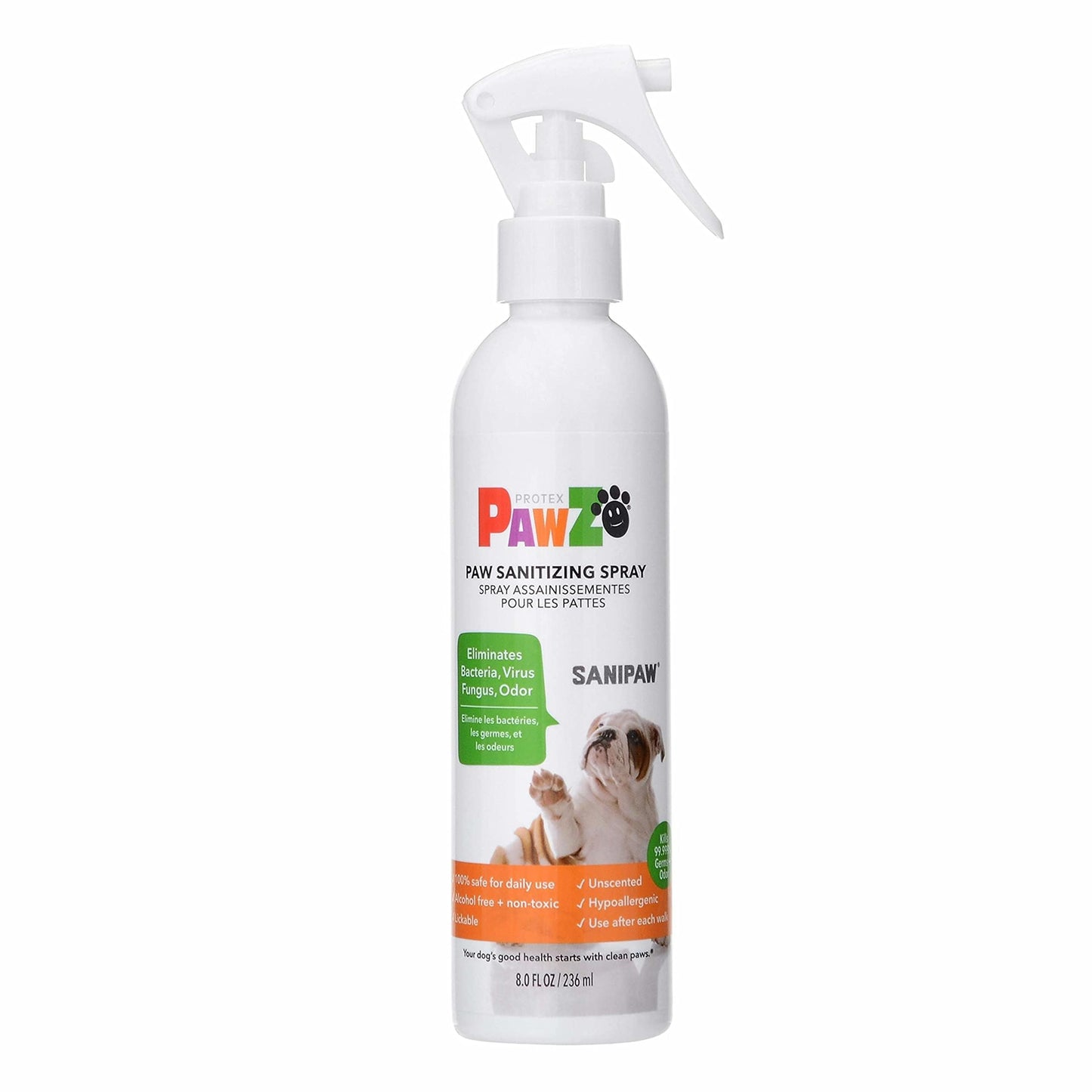 PawZ SaniPaw Dog Paw Cleaner and Odor Eliminator Spray, 8 Oz Paw Sanitizer and Dog Repellent Spray, 1 Pack