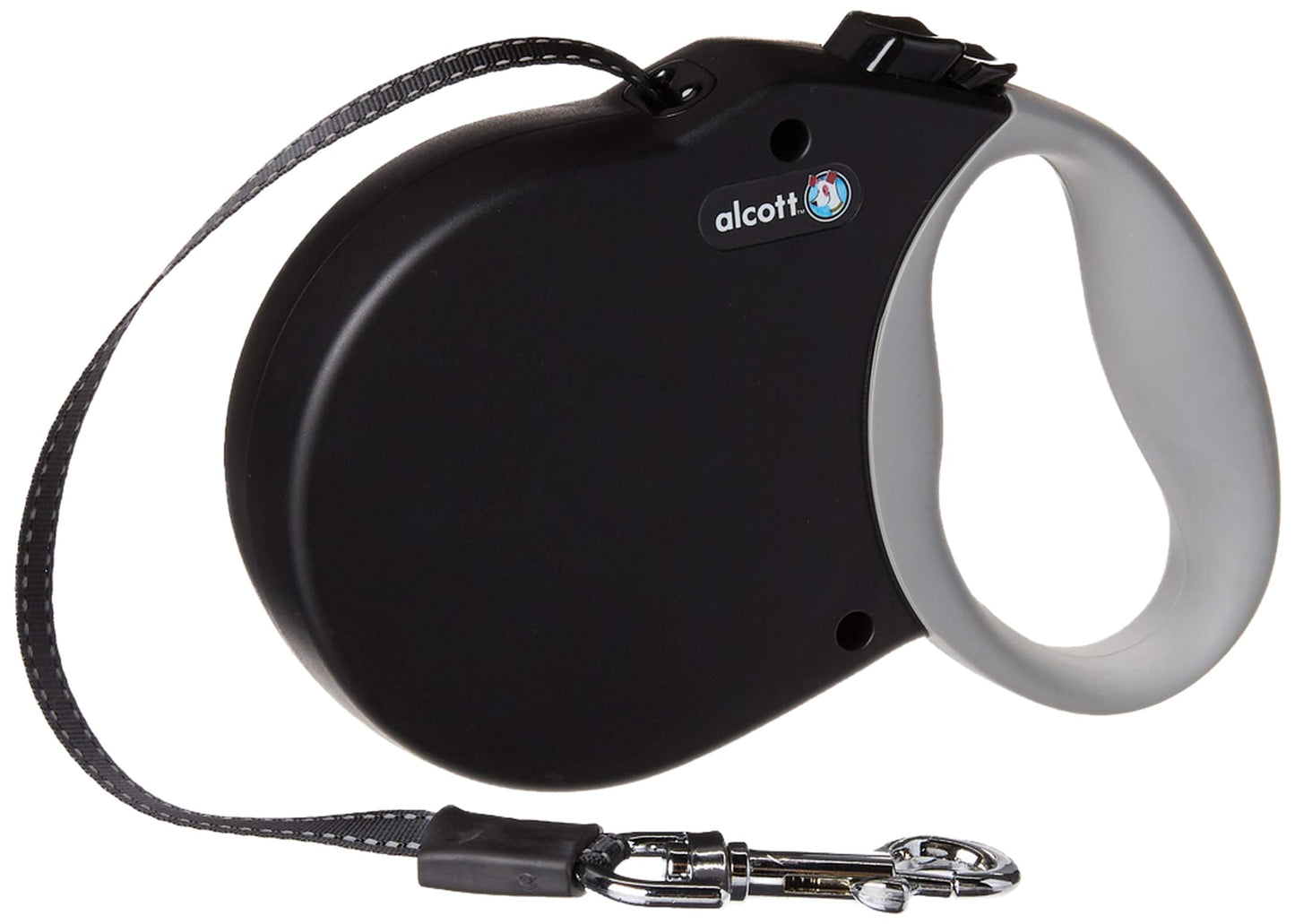 Alcott Adventure Retractable Reflective Belt Leash, 16' Long, Small for Dogs Up to 45 lbs, Black with Grey Soft Grip Handle,RLSH AA SM BK