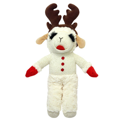 Multipet Holiday Lamb Chop with Reindeer Antlers Plush Dog Toy (13" Standing Lamb)