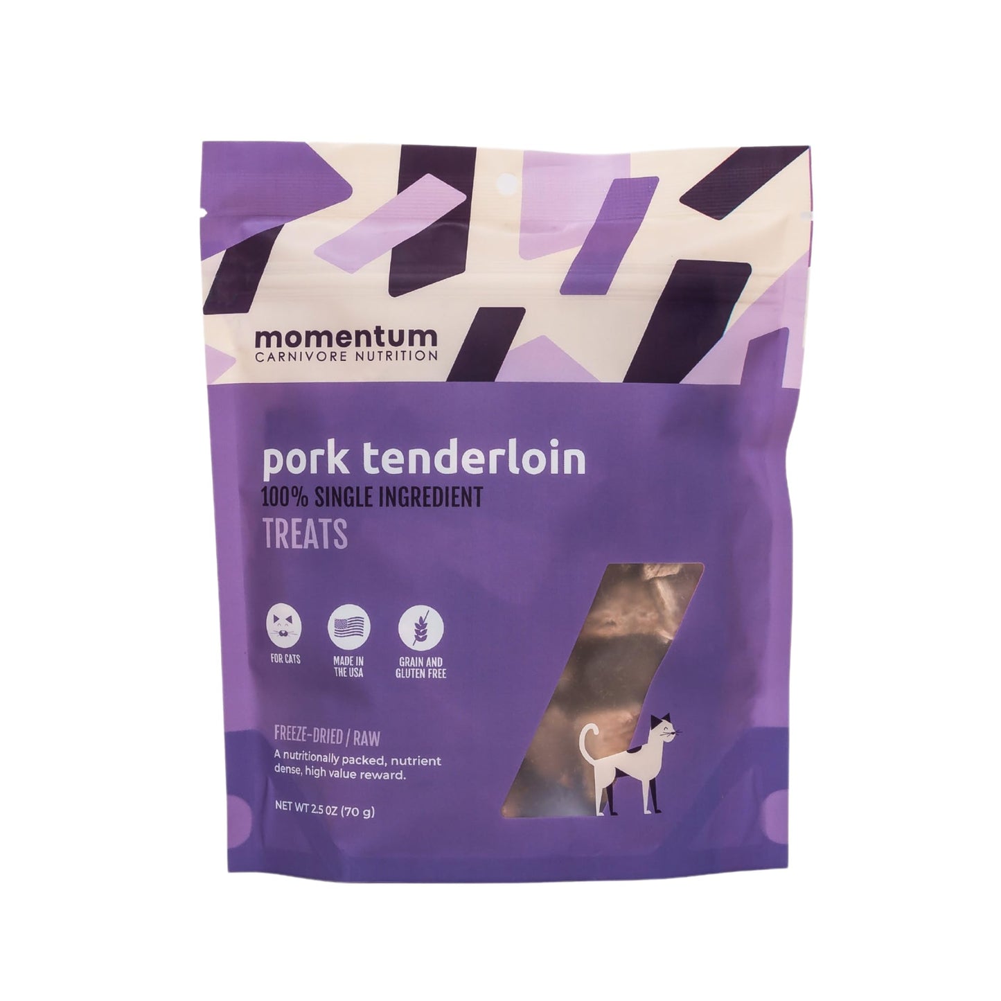 Momentum Carnivore Nutrition Freeze-Dried Pork Tenderloin - Single-Ingredient Raw Cat Treats - High-Protein, Grain-Free Snacks - 2.5 oz Bag