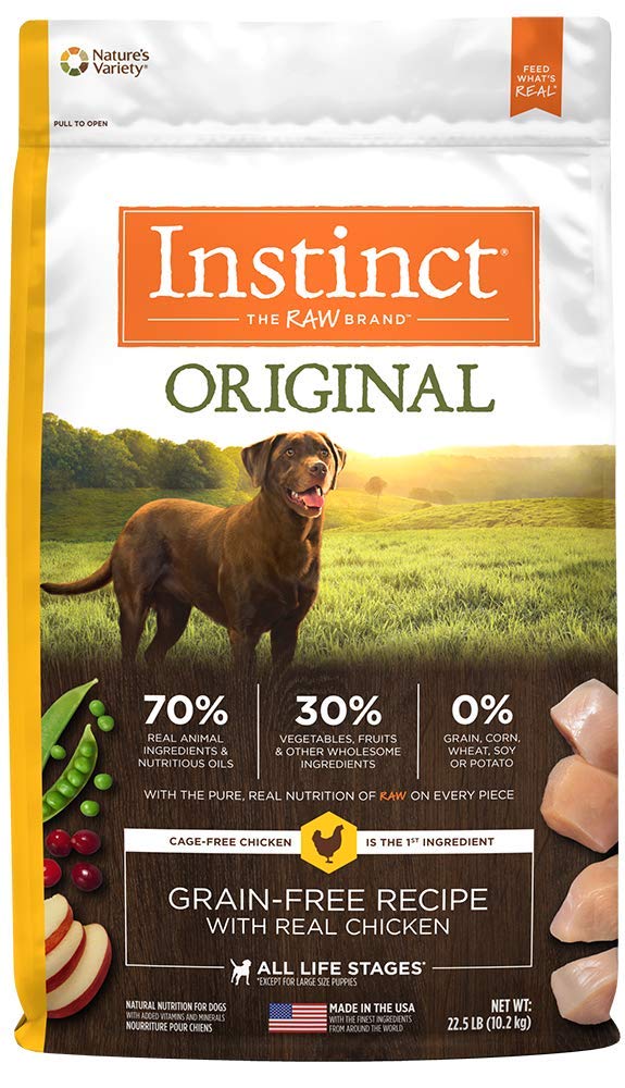 Instinct Dog Food, Grain Free Dog Food Dry, High Protein, Raw Coated Dog Food, Dog Kibble, Original Real Chicken, 22.5 lb. Bag