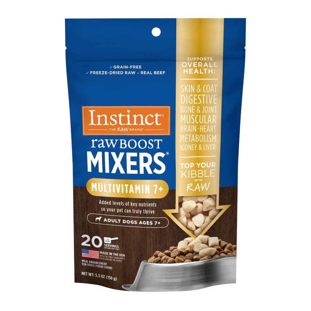 Instinct Raw Boost Mixers Freeze Dried Raw Dog Food Topper, Grain Free Dog Food Topper with Functional Ingredients, Multivitamin Adult 7+, 5.5oz