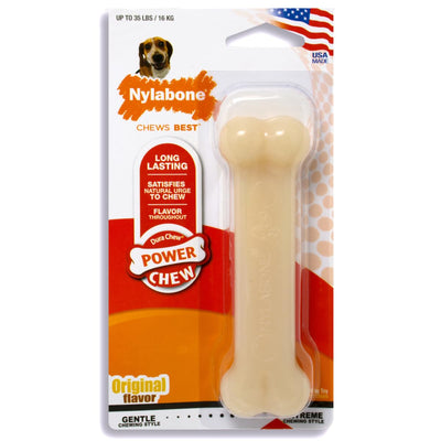 Nylabone Power Chew Classic Bone Chew Toy for Dogs, Durable Dog Toys for Aggressive Chewers, Peanut Butter Flavor, Medium/Wolf - Up to 35 lbs. (1 Count)