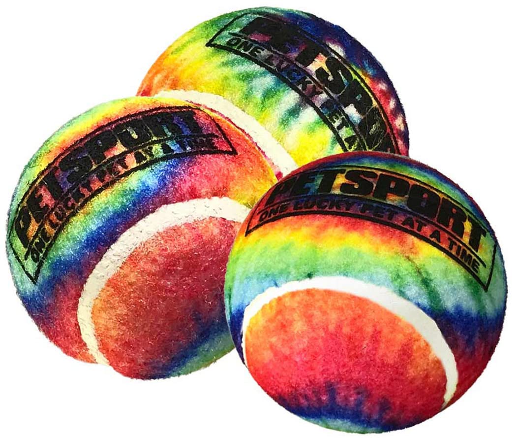 PetSport Tie Dye Squeak Tennis Ball Dog Toys | 3 Pack Medium (2.5") Pet Safe Felt & Extra-Thick Rubber Balls for Durability and Bounce | Play Fetch, Launch, Chuck or Toss