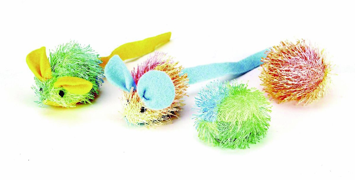 SPOT Stringy Mice & Balls - Catnip Cat Toys, Interactive, Colorful Plush Toys, Fun for Cats and Kittens to Bat and Chase, Boredom Buster - 2 Mice, 2 Balls