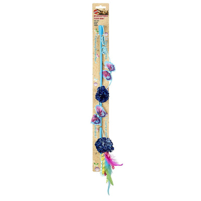 SPOT Mylar & Butterfly Teaser Wand - Cat Toy with Colorful Feathers, Ribbons, Crinkle Mylar Pom-Poms, Fabric Butterflies on Long String to Chase and Wave for Cats to Pounce On, Assorted Colors